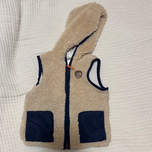 Little Me Other - Little Me Sherpa Baby Vest Infant Sleeveless Beige Blue 18 Months Toddler Coat